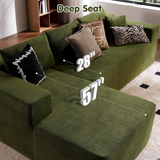 ovios 104" Cloud Sectional Couch with L-Shape Chaise,Modern Modular Sofa with Deep Seat, Upholstered Couches for Living Room Bedroom,No Assembly Required, Green (Cloud Velvet)