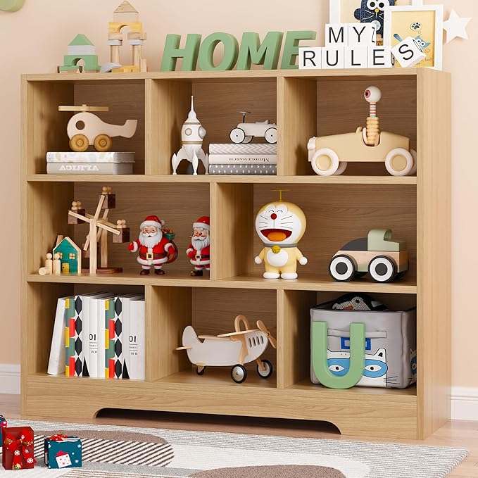 Book Shelf Set of 2, 8 Cubes Storage Organizer, Freestanding Wooden Bookshelf Cube Shelf for Bedroom, Living Room, Home Office, 3-Tier Open Bookshelf Wooden Bookcase