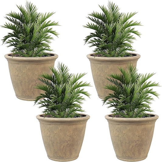Sunnydaze 24-Inch Anjelica Large Plastic Pot for Plants - Outdoor Polyresin Round Planter with Drillable Drainage Holes - Beige - 4pk