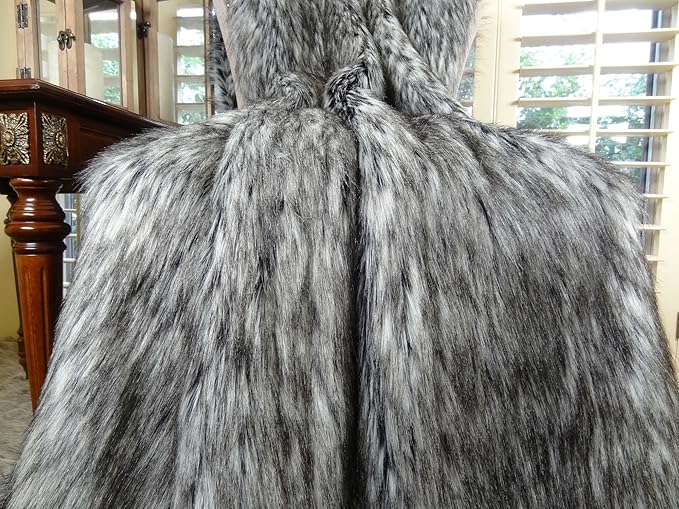 Exotic Siberian Husky Faux Faur Throw Blanket - Gray White Black Husky Fur - Gray Faux Fur Throw Blanket - Luxury Soft Faux Fur, Made in USA, 16411