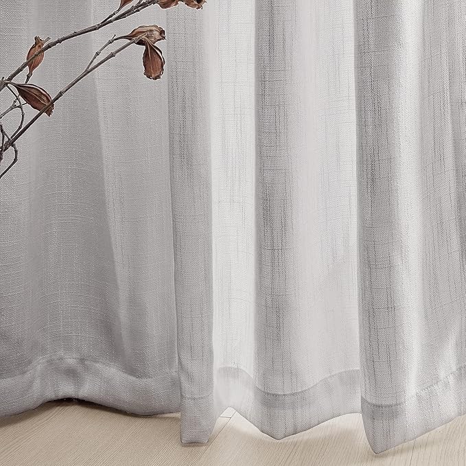 MYSKY HOME Short Curtains for Small Window, Boho Sheer Curtains 2 Panels Set Window Treatment Drapes Linen Style Texture for Closet/Kitchen, 50"x63", Light Grey, 2 PCs