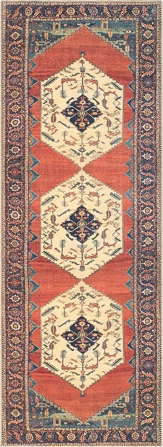 Keen Home Design 2x10 Rug - Machine Washable Runner with Non-Slip Backing, Ideal for Hallway, Entryway, Kitchen, Laundry Room - Vintage, Easy Clean, Durable, Low Pile Rug - (2'6" x 10')