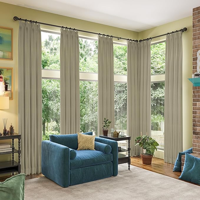 RAIN CITY Blackout Linen Blend Curtains 96 Inches Long 2 Panels, Black Out Drapes for Bedroom Living Room, Back Tab and Rod Pocket,Pinch Pleat Style with Hooks, Light Taupe, 50" Wide and 96" Length