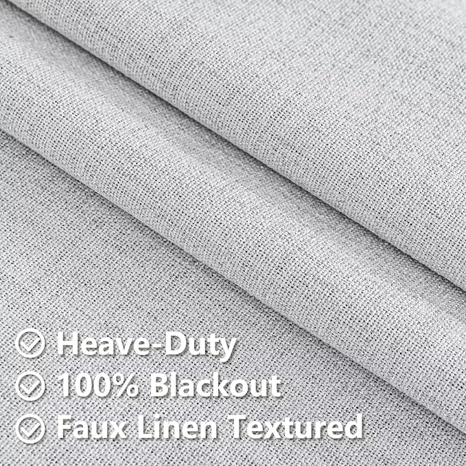 Blackout Curtains 90 Inch Length 2 Panels Set, 100% Black Out Textured Thermal Curtains, Grommet Privacy Light Blocking Drapes for Living Room Bedroom Luxury Deco(52W × 90L inch, Off-White)