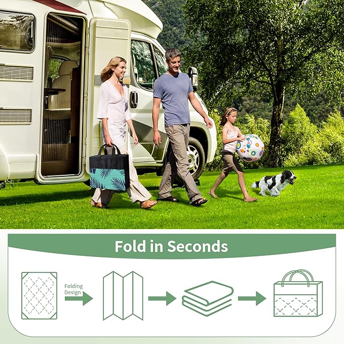 GENIMO Outdoor Rug 8' x 10' Waterproof for Patios Clearance, Reversible Outdoor Plastic Straw Camping Rug Carpet, Large Area Rugs Mats for RV, Camper, Deck, Balcony, Porch, Beach, Navy Blue&Jade Green