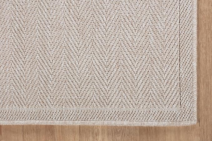 CAMILSON Indoor and Outdoor Runner Rug Off-White Herringbone Seagrass Boho Design Easy-Cleaning Non Shedding Fiber Living Room Bedroom Garden Patio and Kitchen Washable Outside Carpet Alfombras (2x7)