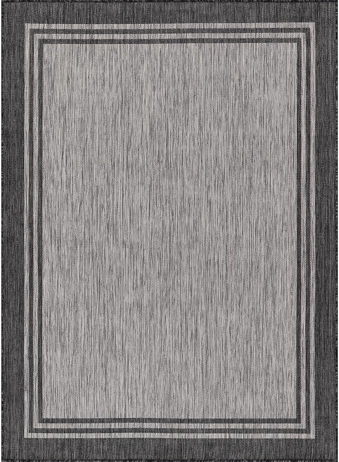 Bordered Outdoor Rug 5x7 Washable Outside Carpet for Indoor Patio Porch Waterproof Easy Cleaning Non Shedding Area Rugs Dark Gray 5 x 7