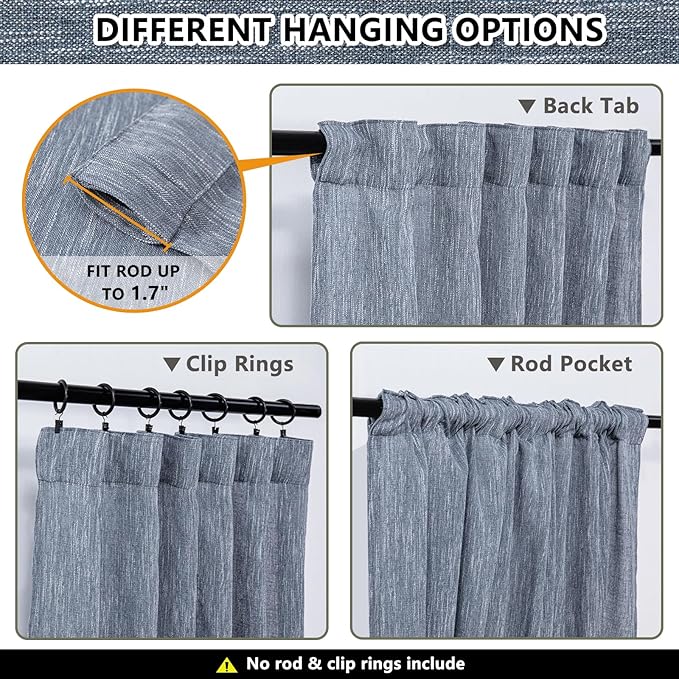 MYSKY HOME Floor Length Bedroom Curtains 90 Inch Long Panels, Boho Curtains Farmhouse for Living Room Sliding Glass Door, Linen Look Texture Light Filtering Rod Pocket, 50" x 90", Dusty Blue, Pack-2