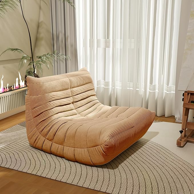 Bean Bag Chair, Lazy Floor Sofa Couch for Adults and Kids, Fireside Chair with Ergonomic Design, Memory Foam Lounge Chair for Living Room Bedroom, Office, Yellow