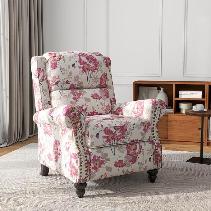 UIXE Pushback Recliner Chair, Fabric Armchair Push Back Accent Chair, Rivet Trim Club Chair Home Theater Overstuffed Single Sofa Reading Seat for Living Room, Pattern