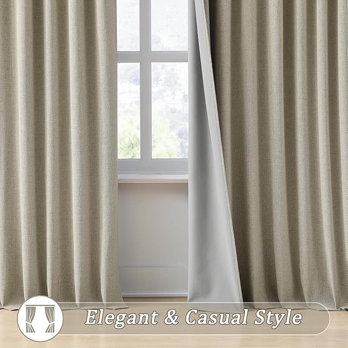 RAIN CITY Blackout Curtains&Drapes 132 Inch Long 11ft Length Back Tab Pinch Pleated Look Draperies with Hooks Thermal Curtains for High Living Room Sliding Door 50 Wide Set of 2 Light Taupe