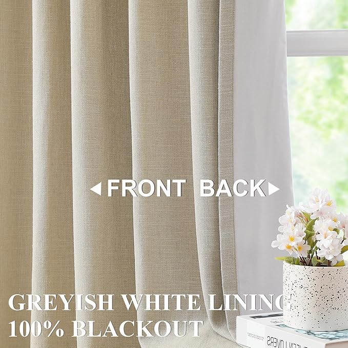 Vision Home Sand Pinch Pleated Full Blackout Curtains Linen Blended Room Darkening Window Curtains 108 inch for Living Room Bedroom Thermal Insulated Pinch Pleat Drapes with Hooks 40" Wx108 Lx2