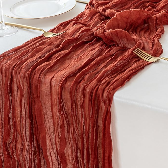Sioloc Terracotta Table Cloth Cheesecloth Table Runner 10ft Rustic for Tea Wedding Party Baby Bridal Centerpiece Fall Decor for Home Halloween Thanksgiving