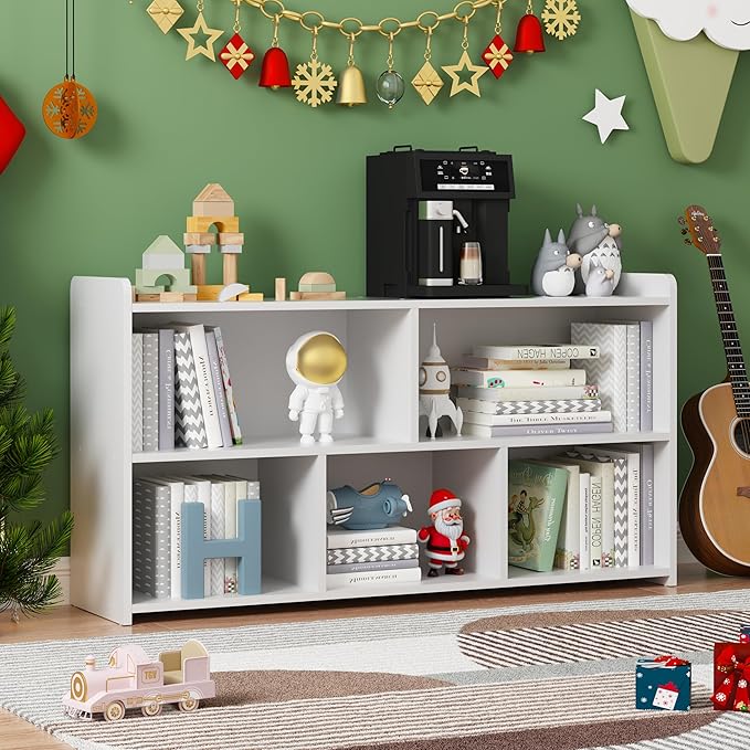 Book Shelf, 5 Cubes Storage Organizer, Open Bookshelf Wooden Bookcase, Freestanding White Bookshelf Cube Shelf for Bedroom, Living Room
