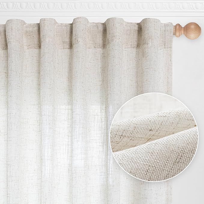 MYSKY HOME Living Room Curtains for Windows, Semi Sheer Linen Curtains Boho Room Decor Sliding Glass Patio Doorways Light Filtering Privacy Protect Soft Texture, 50" x 90", Linen, 2 Panels