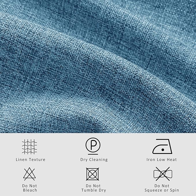Macochico 120”Wx102”L 100% Blackout Linen Curtains Pinch Pleated Thermal Panels for Sliding Door Bedroom Living Room Farmhouse Shabby Chic Blue Burlap Curtains with Tieback 1 Panel