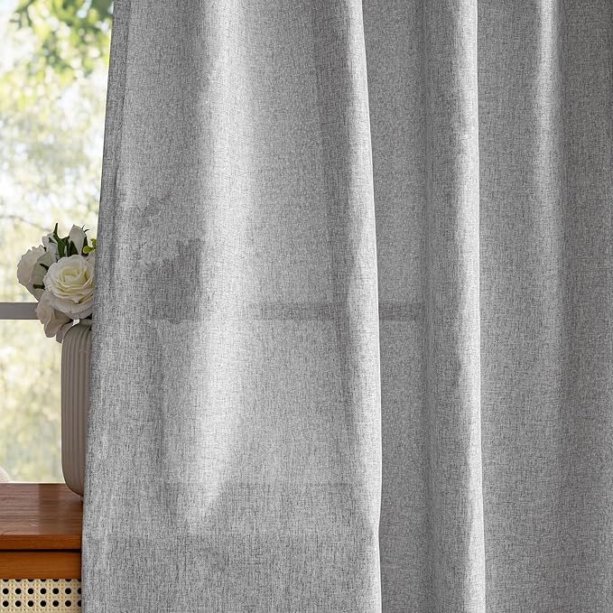 MYSKY HOME Living Room Curtains 84 Inches Long Semi Sheer Light Filtering Privacy Drapes for Bedroom Linen Look Textured Boho Home Decor, Backdrop Curtain for Parties, 50" x 84", Dove Grey, 2 Panels