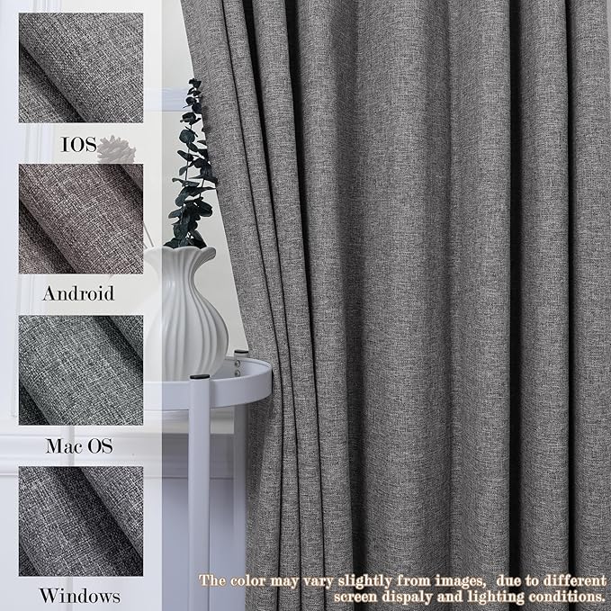 Full Blackout Privacy Curtains, 240 Inch Extra Wide Linen Blend Drapes, Pinch Pleat Window Drapery for Room Divider Storage/Space Room Separation, 1 Panel, W 240" x L 96", Gray