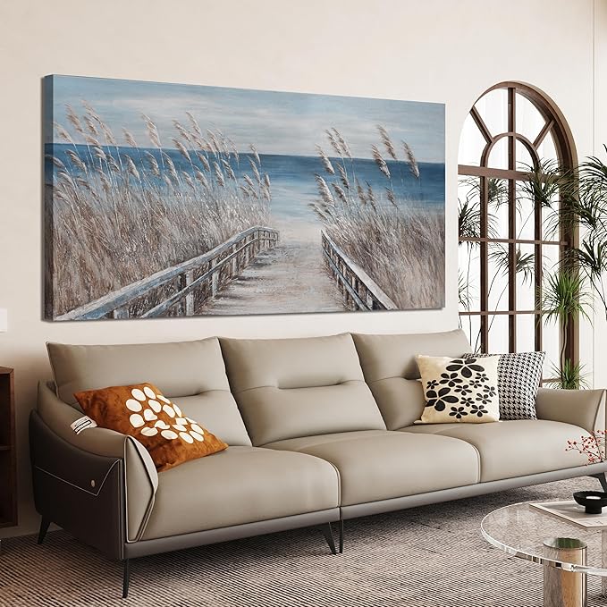 Canvas Wall Art Decor Large Wall Art for Living Room Vintage Coastal Wall Art Prints Landscape Beach Wall Art Decorations Blue Artwork for Walls Bedroom Office Kitchen Wall Decor 24" X 48"