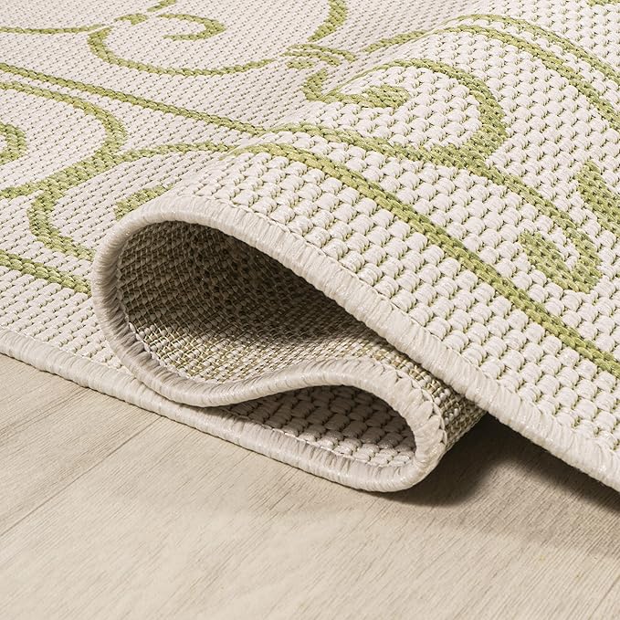 JONATHAN Y Vintage Filigree Indoor Outdoor Area Rug 9X12 Cream/Green, Charleston Textured Weave for Backyard, Patio, Porch, Easy-Cleaning, High Traffic, Pet-Friendly, Non-Shedding (SMB106I-9)