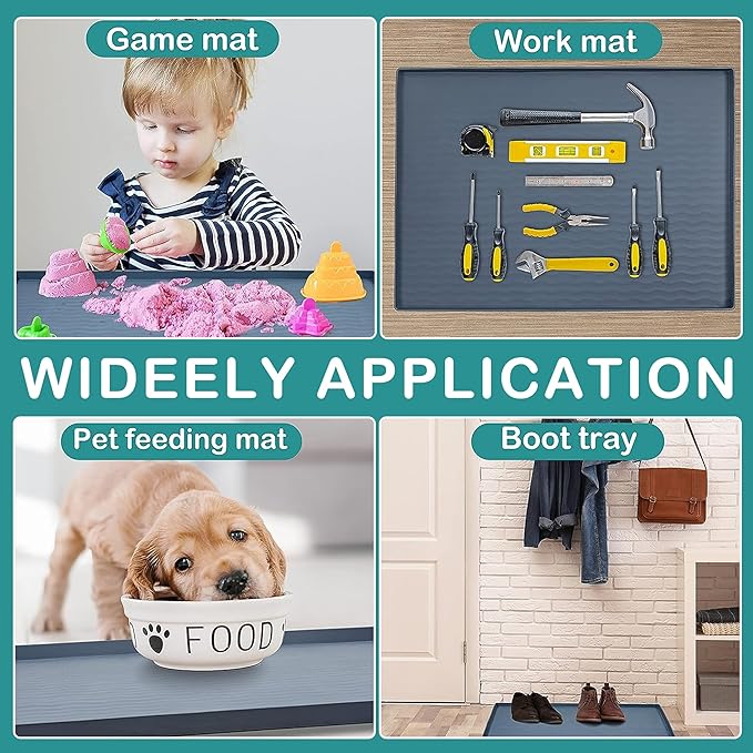 URMONA Waterproof Silicone Under Sink Mat 25'' x 22'' Shelf Liner for Kitchen and Bathroom, Cabinet and Counter Protector, Storage and Organizers, Litter Mat, Pet Cat Puppy Essentials(Black)