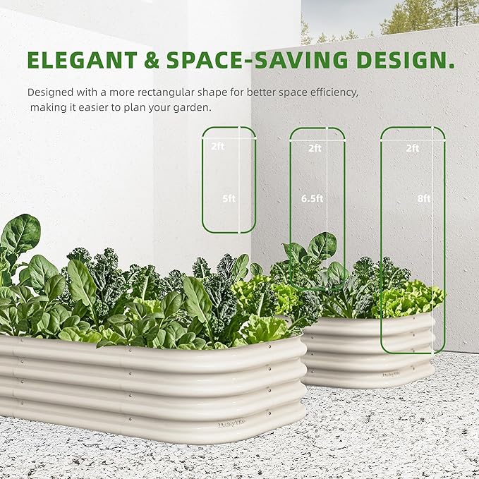 DaisyVibe Raised Garden Bed Kit, Planter Raised Garden Boxes Outdoor, Oval Large Metal Raised Garden Beds for Vegetables Flowers (White, 6.5ftx2ftx1ft)