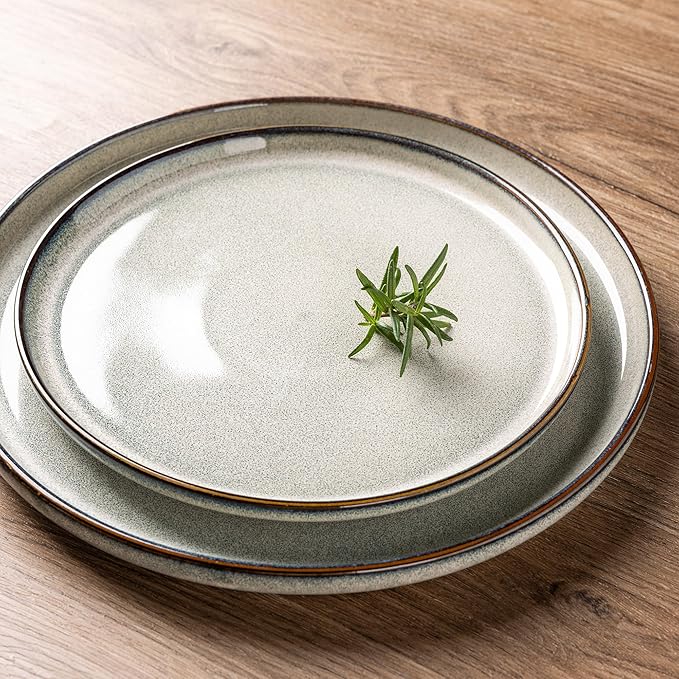 GBHOME Ceramic Dinnerware Sets for 4, 12 Pieces Stoneware Plates and Bowls Sets, Reactive Glaze Dishes -Scratch Resistant, Dishwasher&Microwave Safe, Green Wheat