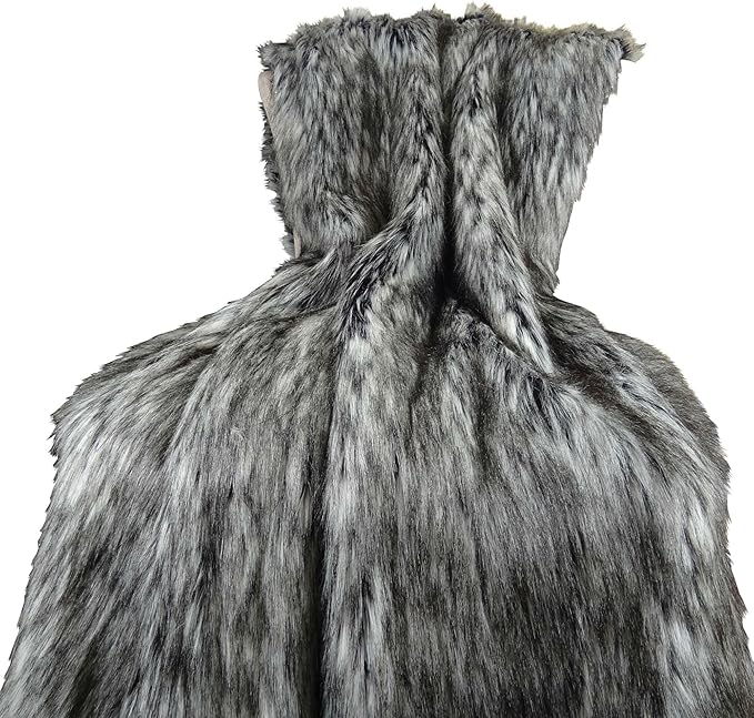 Exotic Siberian Husky Faux Faur Throw Blanket - Gray White Black Husky Fur - Gray Faux Fur Throw Blanket - Luxury Soft Faux Fur, Made in USA, 16411