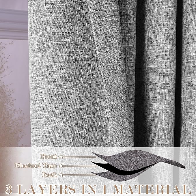 Full Blackout Privacy Curtains, 240 Inch Extra Wide Linen Blend Drapes, Pinch Pleat Window Drapery for Room Divider Storage/Space Room Separation, 1 Panel, W 240" x L 102", Light Grey