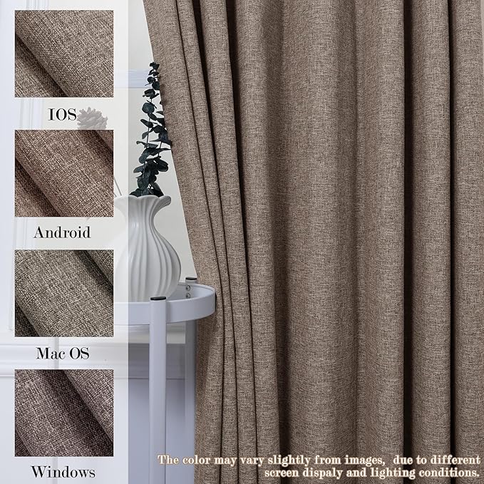 Full Blackout Privacy Curtains, 240 Inch Extra Wide Linen Blend Drapes, Pinch Pleat Window Drapery for Room Divider Storage/Space Room Separation, 1 Panel, W 240" x L 102", Light Brown