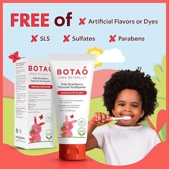 Kids Toothpaste | Natural Strawberry Flavored Anticavity Fluoride Toothpaste Maximum Cavity Protection| EWG Verified, Vegan, SLS Free, Safe to Swallow, Aloe Vera (2Pack)
