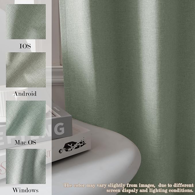 Extra Wide 100% Blackout Linen Textured Curtains - Room Dividers, W200 x L96 (1 Panel), Pinch Pleat Drapes for Living Room, Full Light Block Out Drapery for Sliding Door, Fog Green