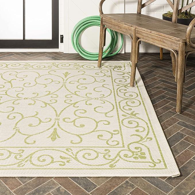JONATHAN Y Vintage Filigree Indoor Outdoor Area Rug 8X10 Cream/Green, Charleston Textured Weave for Backyard, Patio, Porch, Easy-Cleaning, High Traffic, Pet-Friendly, Non-Shedding (SMB106I-8)