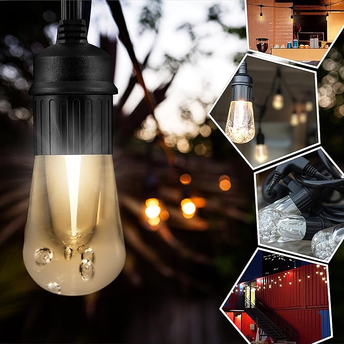 Enbrighten LED Outdoor String Lights 24ft Soft Warm White Patio Lights with Ultra-Durable Shatterproof and Waterproof Acrylic Bulbs for Balcony, Backyard, Porch, Gazebo, Deck, Party and Market, 35629
