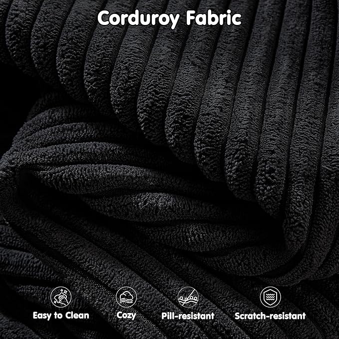ovios 104" Cloud Sectional Couch with L-Shape Chaise,Modern Modular Sofa with Deep Seat, Upholstered Couches for Living Room Bedroom,No Assembly Required, Black (Corduroy Fabric)