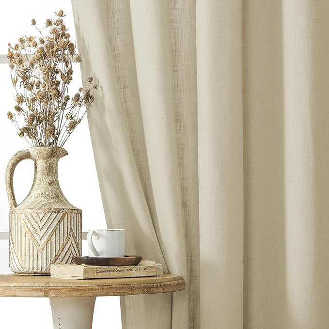 Joydeco Linen Curtains - 108 Inch Length, 2 Panels Set for Living Room, Light Filtering (W52 x L108 Inch, Pistachio Shell)