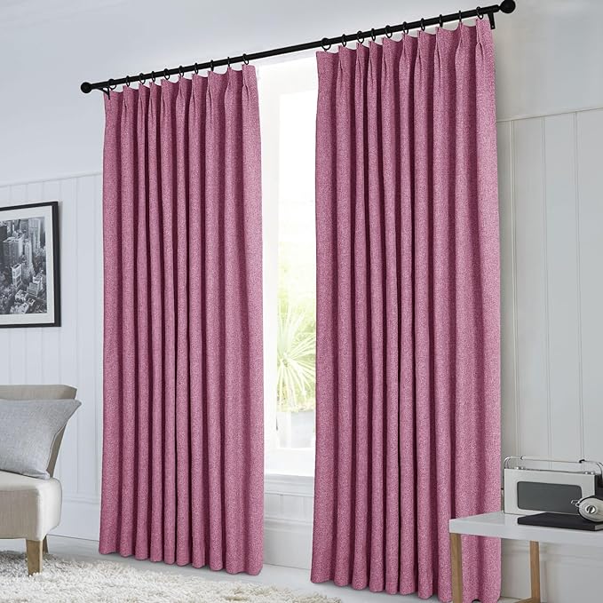 Macochico 100% Blackout Pinch Pleated Linen Curtains 84 Inch Length Thermal Blackout Curtains for Bedroom Living Room Nursery Lilac Farmhouse Burlap Curtains with Tieback 52”Wx84”L 1 Panel
