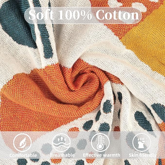 Boho Throw Blanket for Bed - 100% Pure Cotton Ultra Soft Rustic Quilt - Farmhouse Decor Bed Blankets, All Season Rustic Throw for Sofa Couch Chair(60"×80", Floral Print 2)