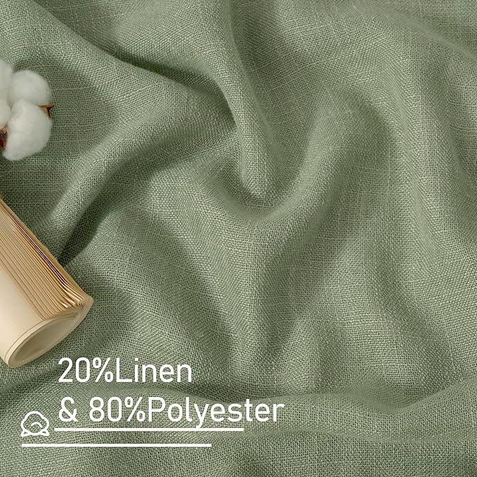 LAMIT Sage Green Linen Sheer Curtains 84 inch for Living Room, Linen Textured Light Filtering Drapes Bronze Grommet Boho Panels for Farmhouse/Living Room, 2 Panels, 52 x 84 Inch
