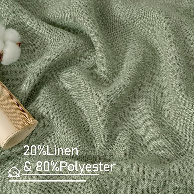 LAMIT Living Room Linen Curtains 95 Inch for Bedroom, Bronze Grommet Linen Textured Sheer Curtains Light Filtering Burlap Drapes for Farmhouse, 2 Panels, 52 x 95 Inch, Sage Green