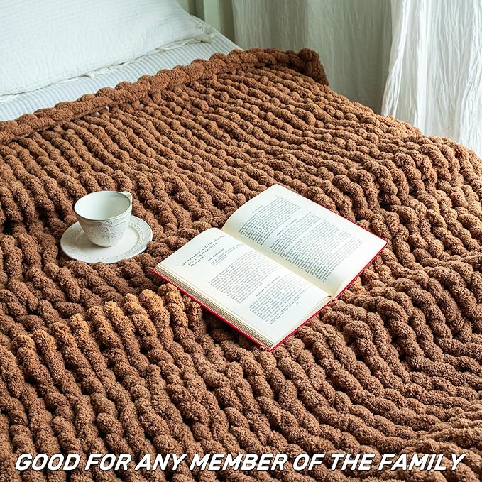 Chunky Knit Blanket - Luxury Soft Cozy Extra Large Size (80 * 90) Throw Blanket,100% Woven Blanket Rope Knot Throw Blanket for Couch, Sofa, Home Decor, Gift - Machine Washable（Brown）