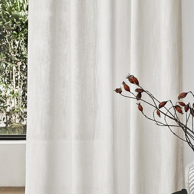 MYSKY HOME Extra Long Curtains for Living Room, Soft Cotton Fabric Boho Window Curtain Drapes Light Filtering Semi Sheer Backdrop Panels, 50 x 108 Inches, Natural, 2 Pieces