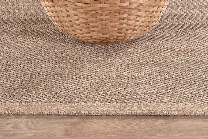 CAMILSON Easy Jute Rug 8x10, Indoor Outdoor Natural Color Fiber Area Rugs for Living Room and Patio Rug Herringbone Seagrass Boho Woven Design Easy-Cleaning Washable Outside Carpet Alfombras 8 x 10