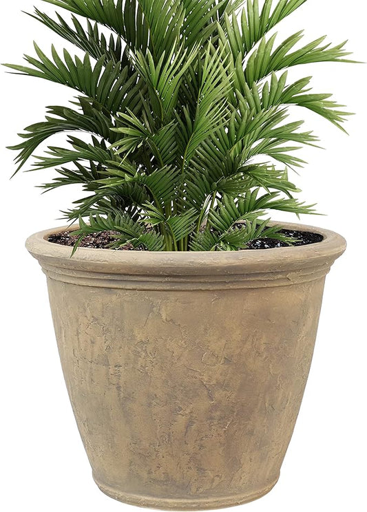 Sunnydaze 24-Inch Anjelica Large Plastic Pot for Plants - Outdoor Polyresin Round Planter with Drillable Drainage Holes - Beige