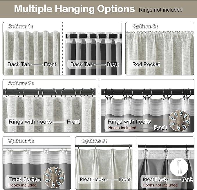 RAIN CITY Extra Wide Linen Blackout Curtains for Track System,Back Tab 70 Inch Wide Pleaetd Drapes with Hooks 2 Panels Modern Farmhouse Room Divider Curtains for Patio Sliding Door Living Room 96L