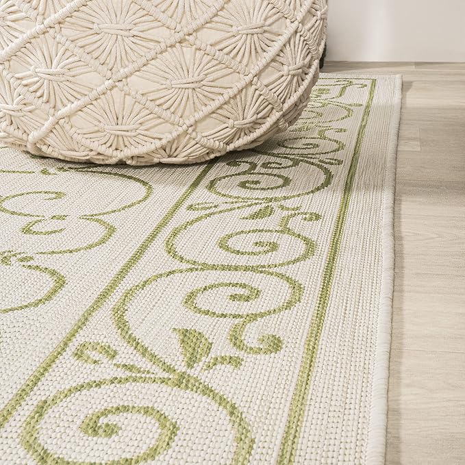 JONATHAN Y Vintage Filigree Indoor Outdoor Area Rug 9X12 Cream/Green, Charleston Textured Weave for Backyard, Patio, Porch, Easy-Cleaning, High Traffic, Pet-Friendly, Non-Shedding (SMB106I-9)
