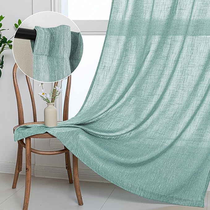 MYSKY HOME Turquoise Living Room Curtains for Windows Semi Sheer Curtains 90 Inch Length Boho Room Decor Sliding Glass Patio Doorways Light Filtering Privacy Protect Soft Texture, 50" x 90", 2 Panels