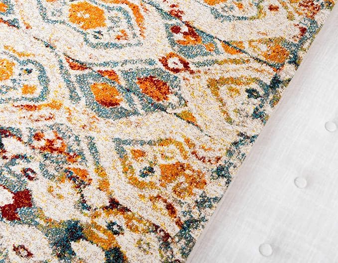 Unique Loom Rosso Collection Vintage, Geometric, Bohemian, Traditional, Distressed, Southwestern Area Rug, 2' 0" x 6' 0", Multi/Ivory