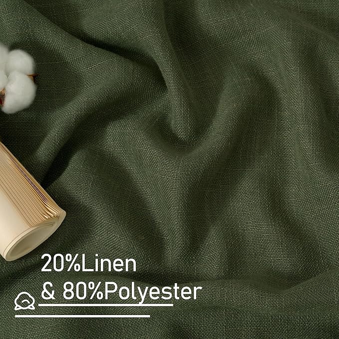 LAMIT Olive Green Linen Curtains 84 inch Length, Soft Linen Textured Light Filtering Semi Sheer Panels with Bronze Grommet for Bedroom/Living Room, 2 Panels, 34 x 84 Inch