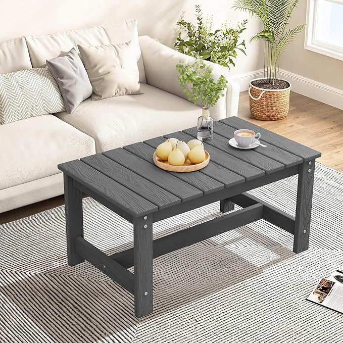 SERWALL Patio Coffee Table, HDPE Rectangle Outdoor Coffee Table Set of 2, Grey